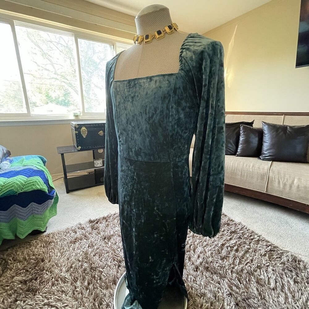 Ava & Viv Women’s 1X Dress, Velvet with Square Neckline, Green, Tie Back Forest - Picture 7 of 13